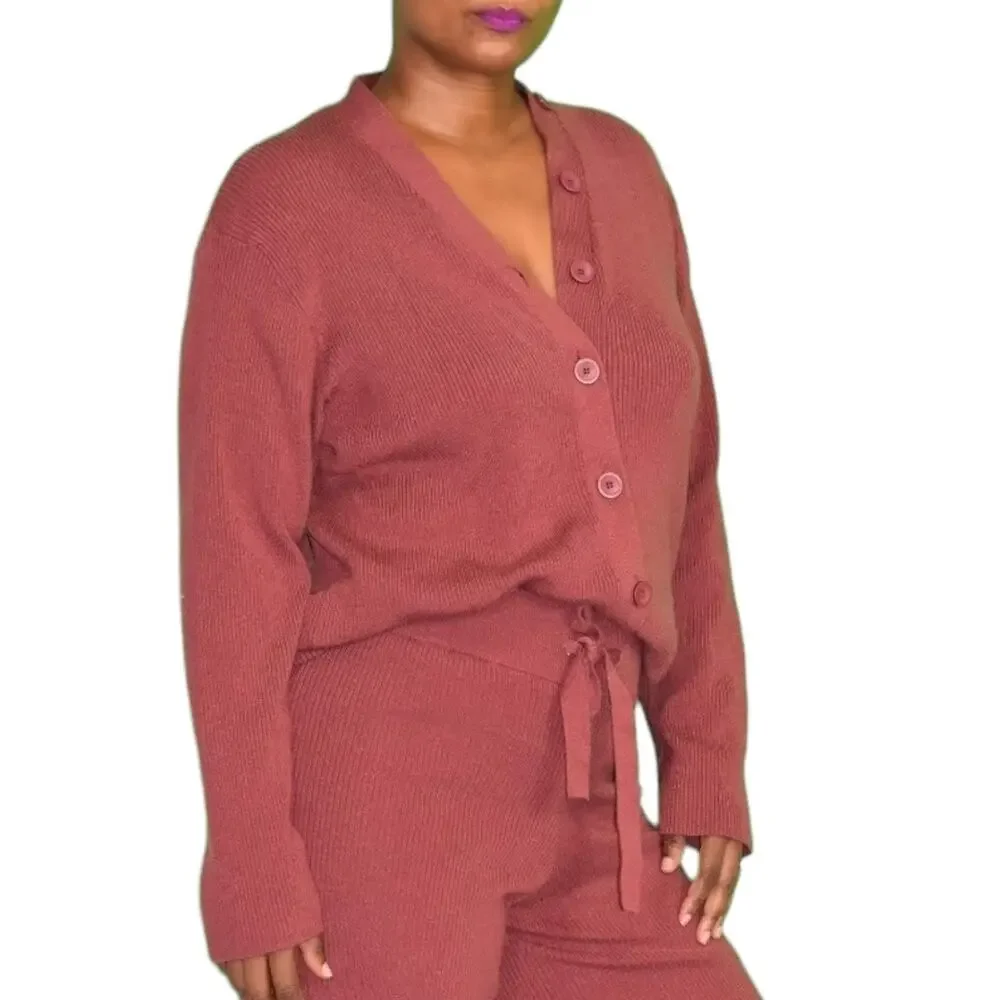 Mila Owen Jumpsuit Orange Ribbed Sweater Knit Straight Leg One Piece Stretch XS - Picture 8 of 15